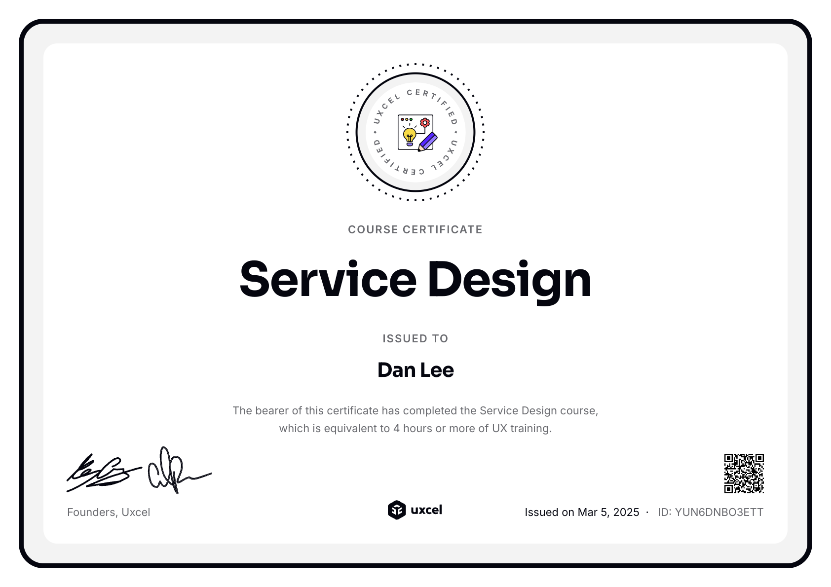 Dan Lee's certificate